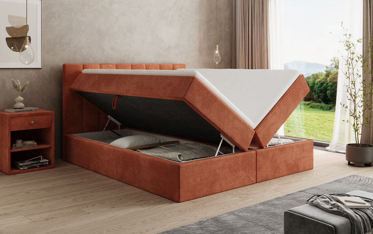 Boxspringbett Sofia in Cord mit Stauraum