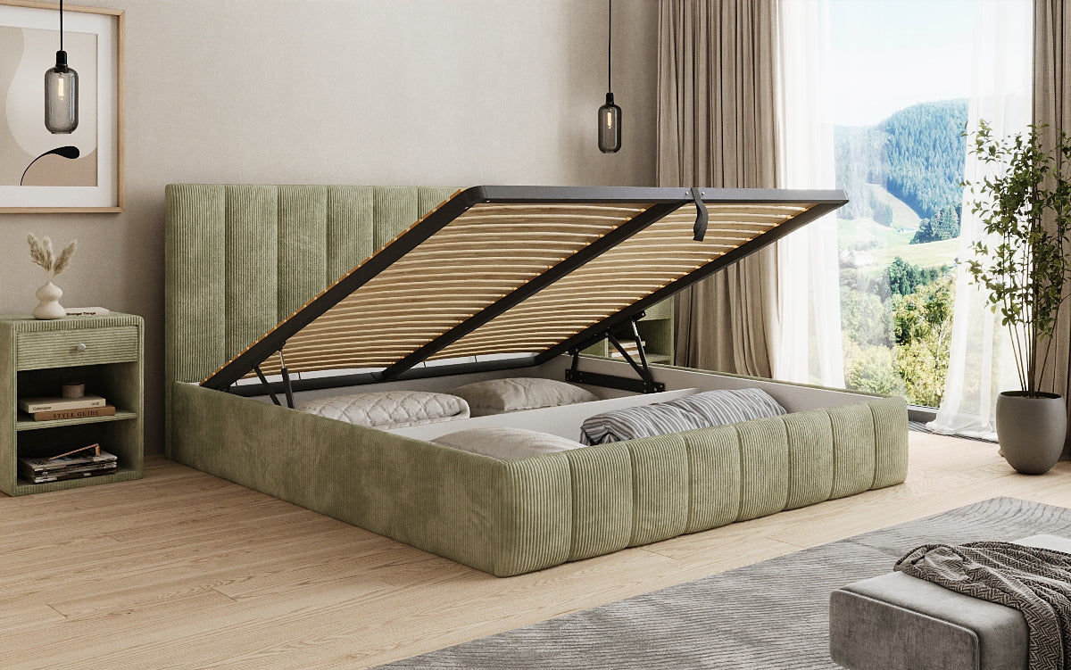 Designer Polsterbett Mila in Cord mit Stauraum