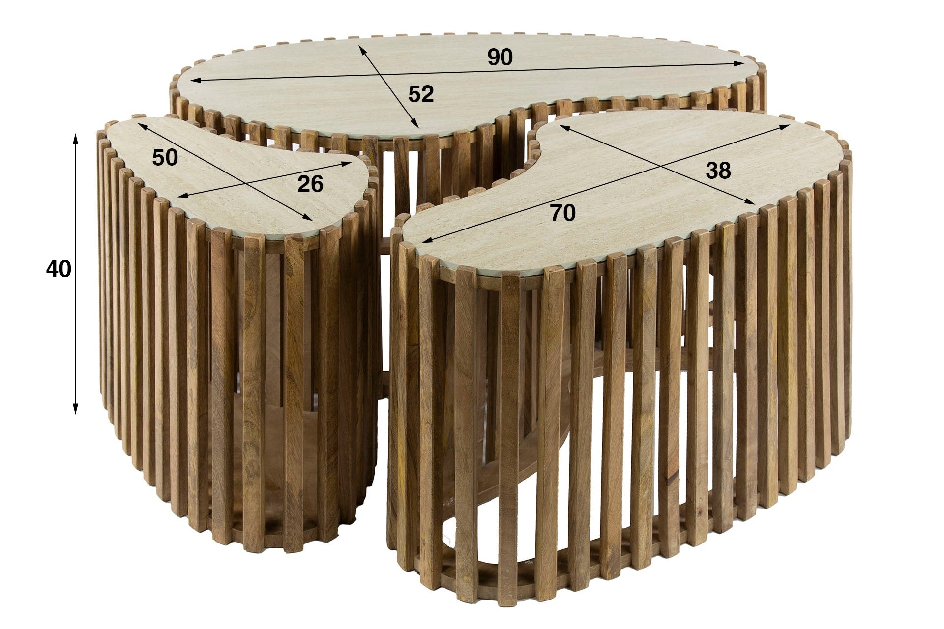Couchtisch Savara - 3er Set aus Mangoholz mit Keramik-Tischplatte