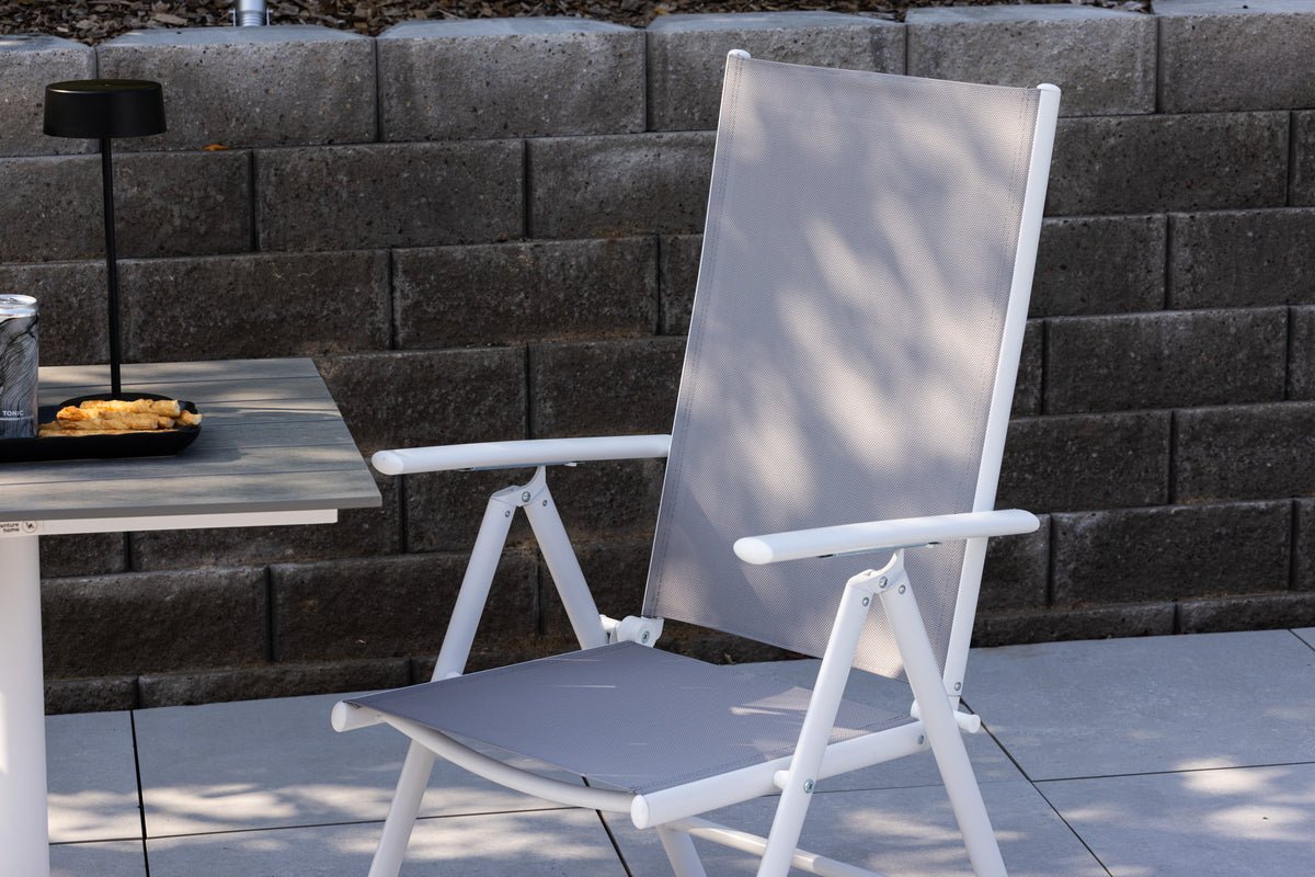 2er Set Gartenstuhl Awa - weißes Gestell aus Aluminium, Sitzfläche aus Textilene, verstellbare Rückenlehne