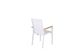 2er Set Gartenstuhl Lua - aus weißem Aluminium, mit Sitzfläche aus Textilene und Teakholz-Details