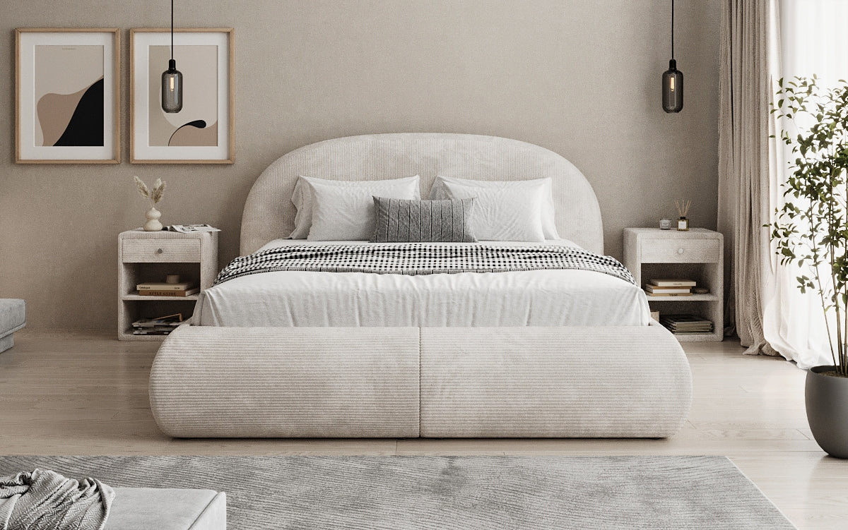 Designer Polsterbett Loop in Cord mit Stauraum