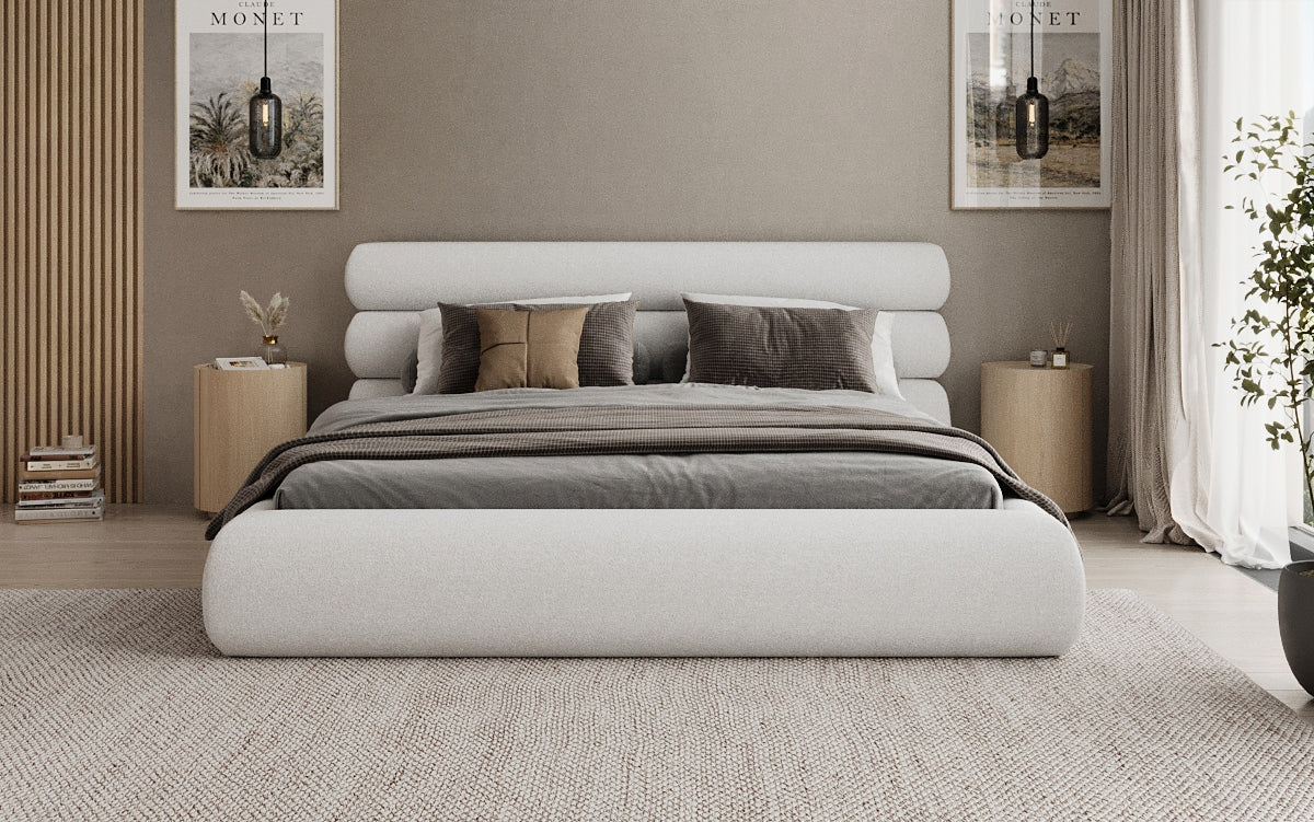 Designer Polsterbett Joline in Strukturstoff mit Stauraum