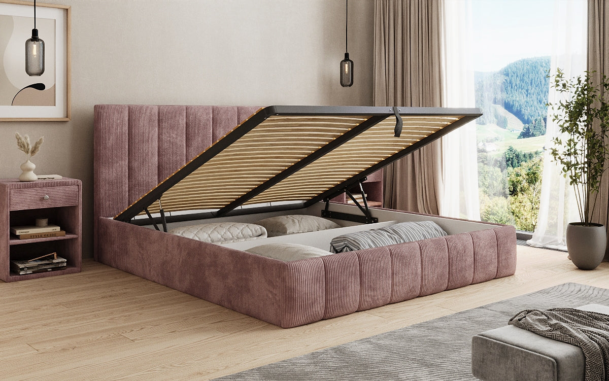 Designer Polsterbett Mila in Cord mit Stauraum