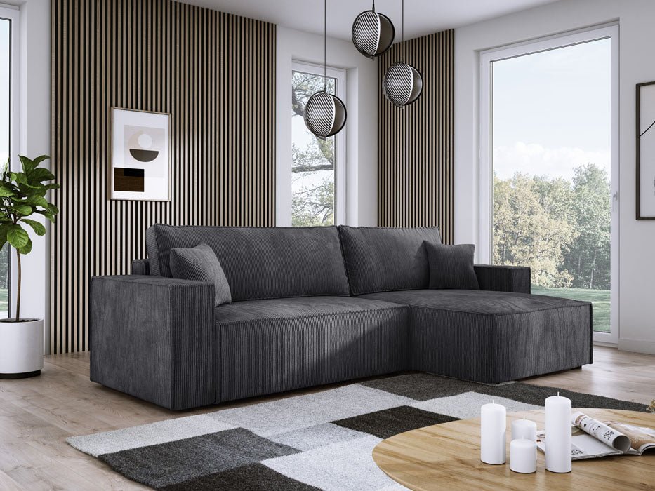 Designer Sofa Velanova mit Schlaffunktion und Stauraum aus Cord