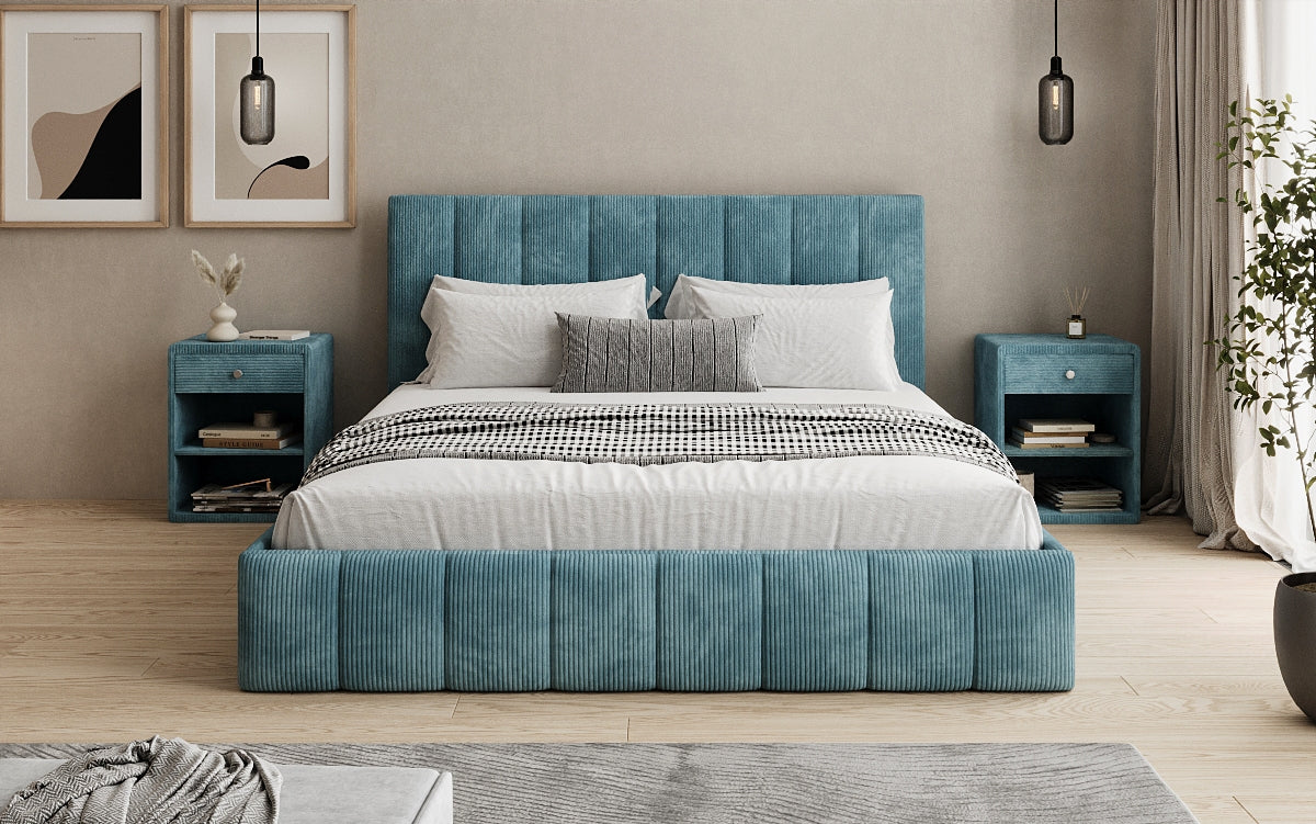 Designer Polsterbett Mila in Cord mit Stauraum