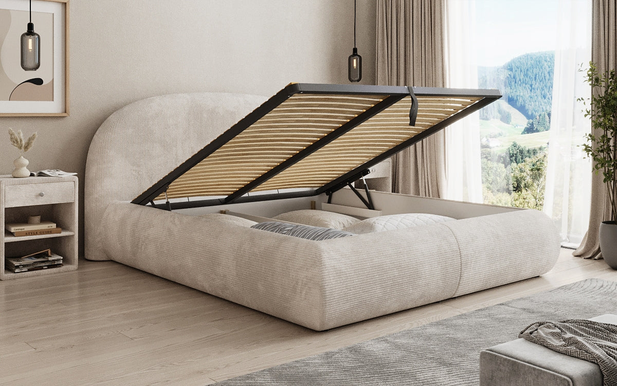 Designer Polsterbett Loop in Cord mit Stauraum