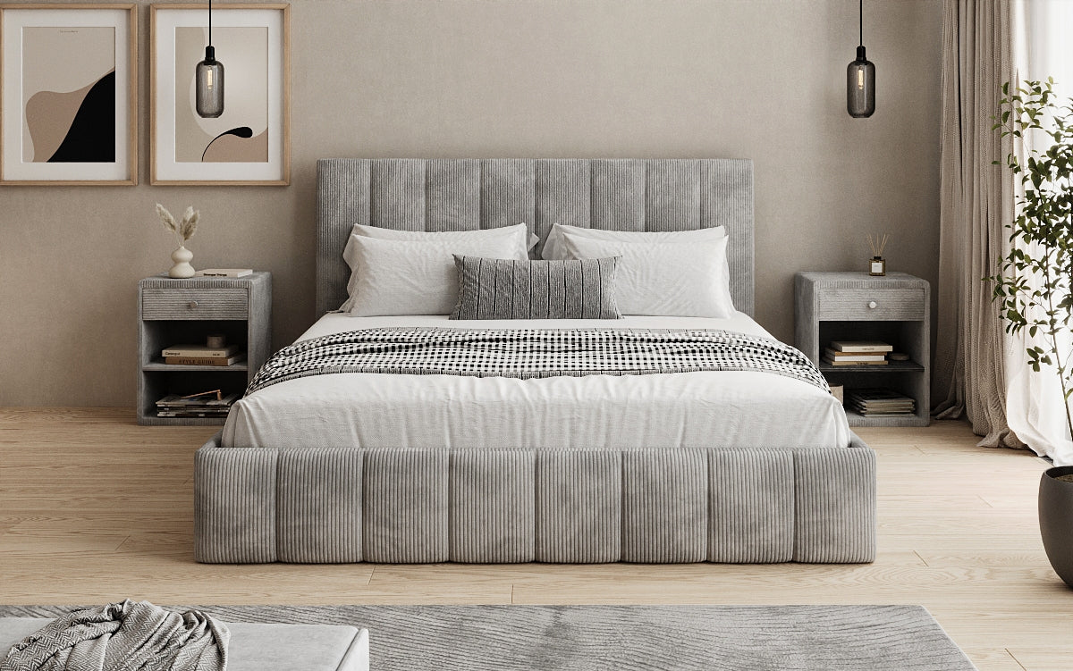 Designer Polsterbett Mila in Cord mit Stauraum