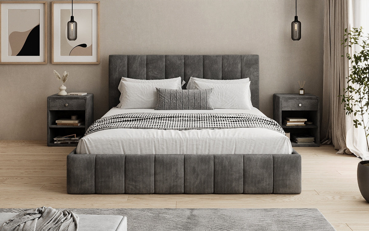 Designer Polsterbett Mila in Cord mit Stauraum
