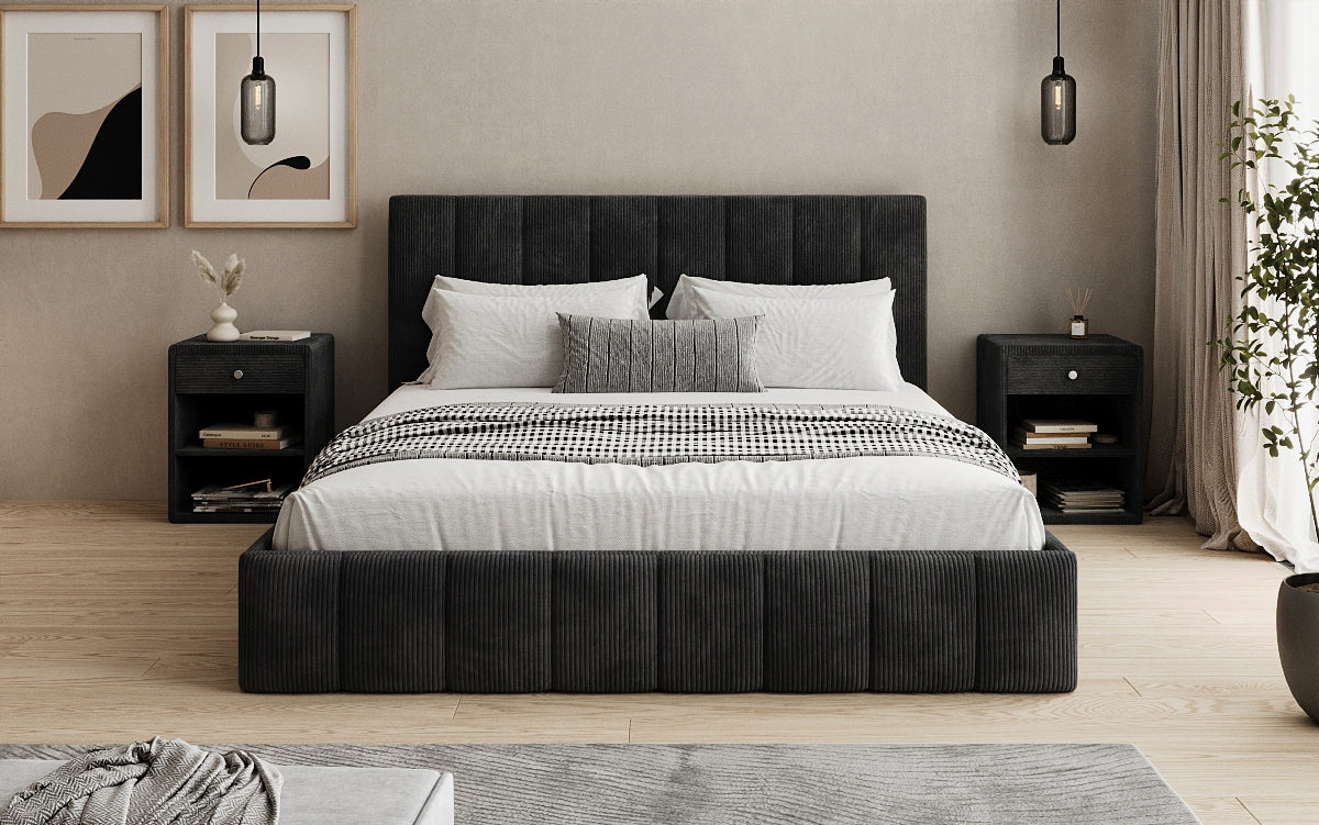 Designer Polsterbett Mila in Cord mit Stauraum