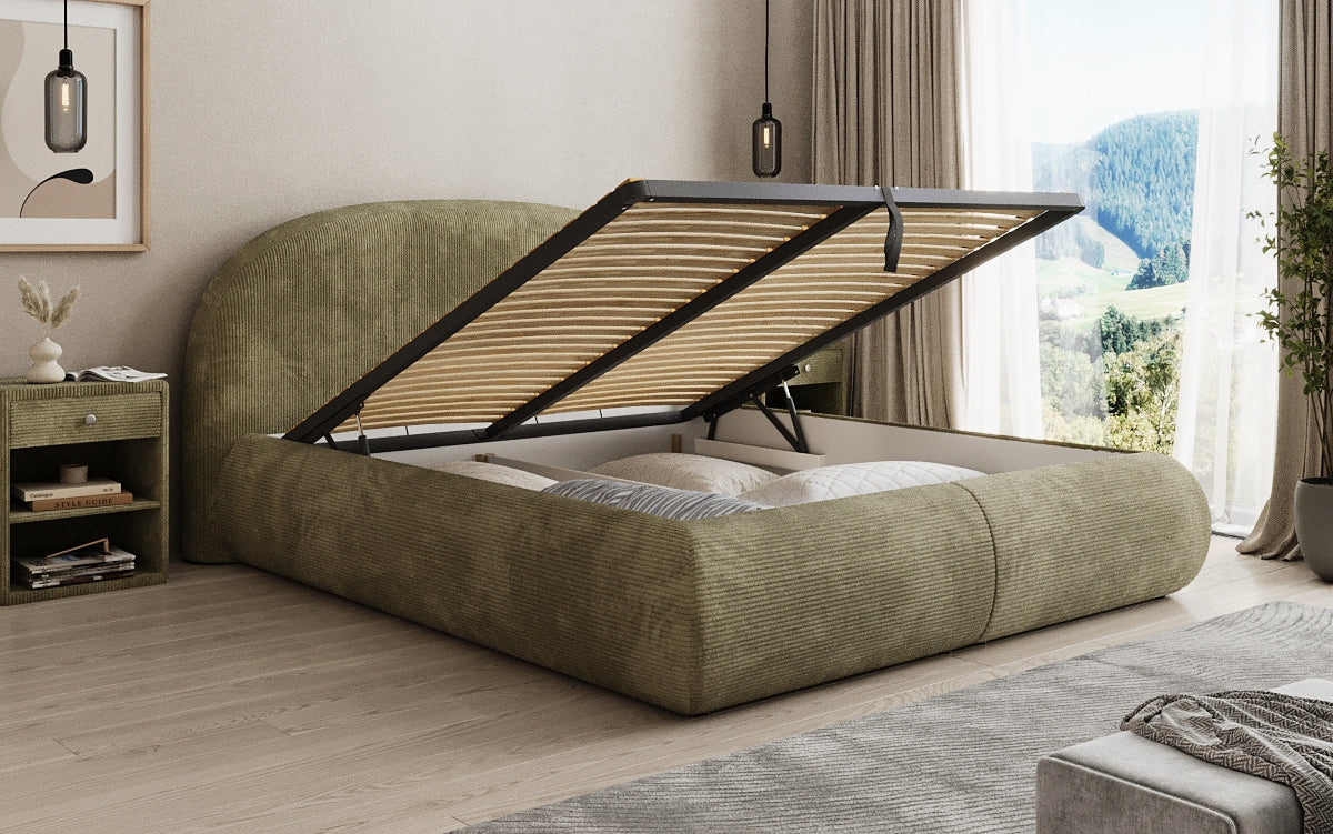 Designer Polsterbett Loop in Cord mit Stauraum