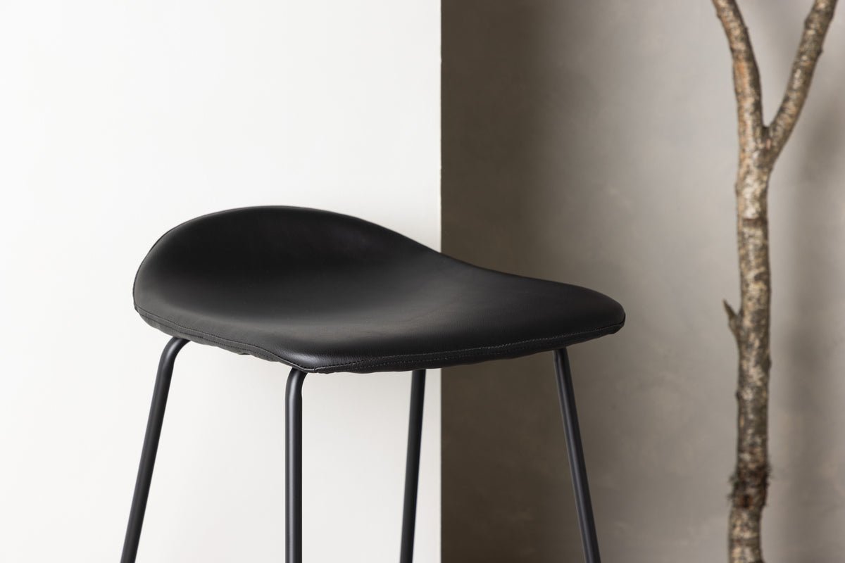2er Set - Barhocker Georg in Mattschwarz mit PU Sitzfläche