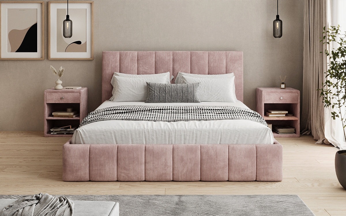 Designer Polsterbett Mila in Cord mit Stauraum