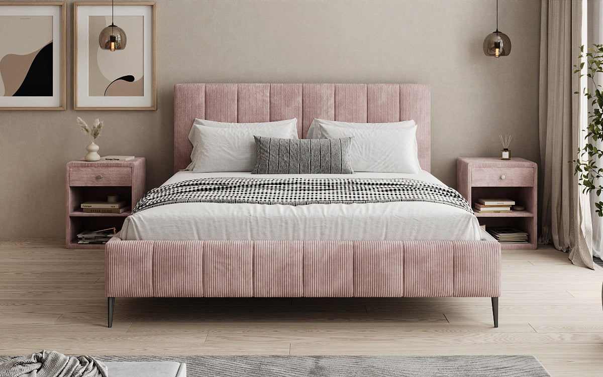 Designer Polsterbett Astrid in Cord mit Stauraum