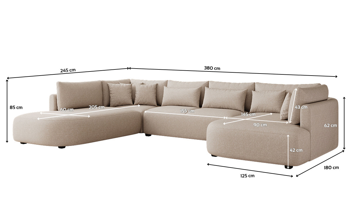 Designer Sofa Ando - Wohnlandschaft in Strukturstoff