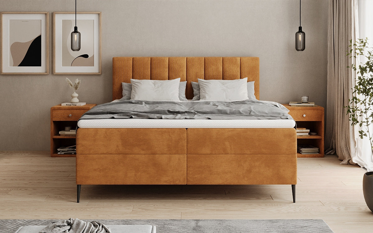 Boxspringbett Lucca in Cord mit Stauraum und Füßen