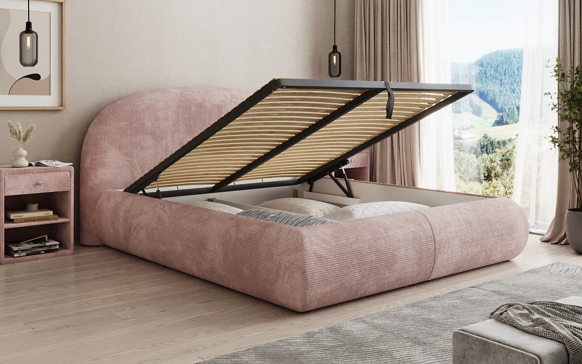 Designer Polsterbett Loop in Cord mit Stauraum