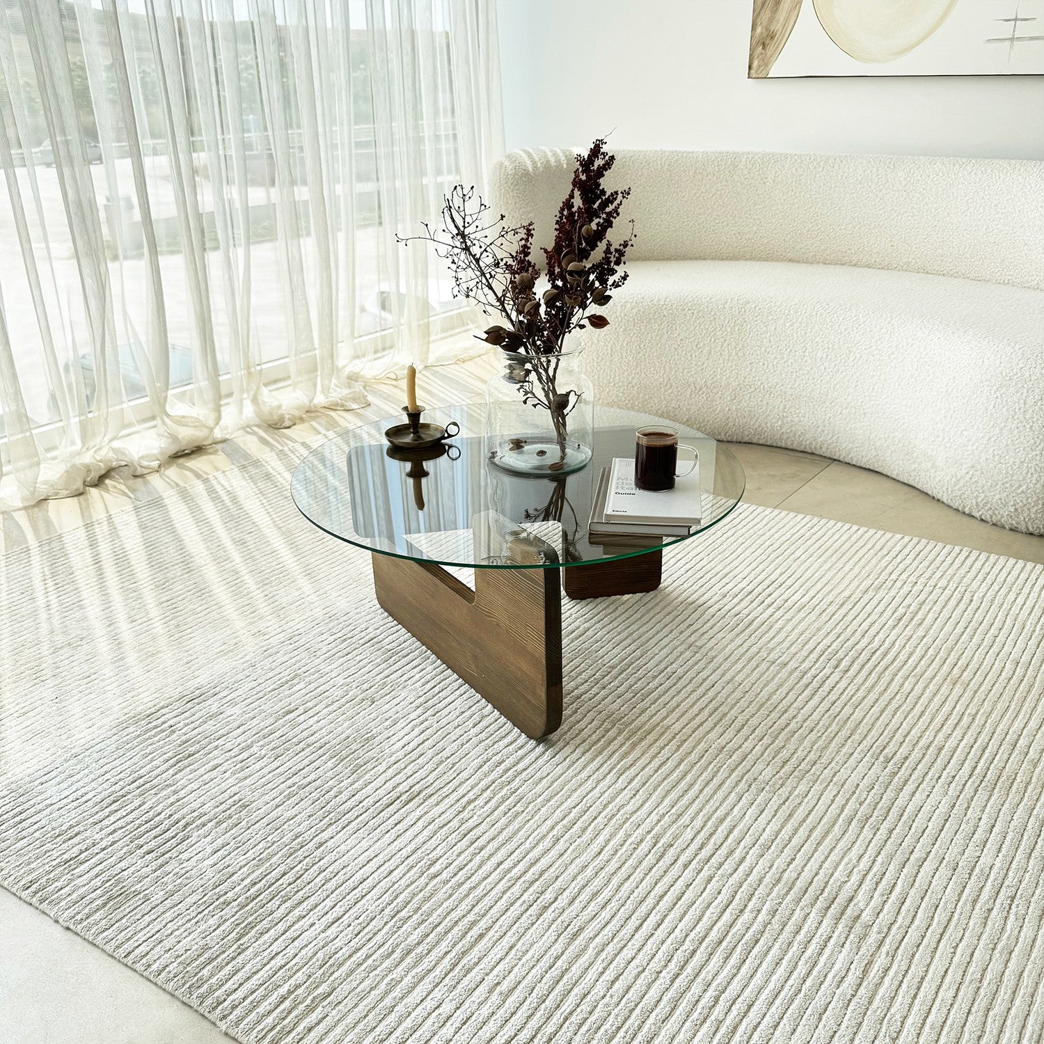 Couchtisch Palvero - mit runder Glasplatte und Kiefernholz