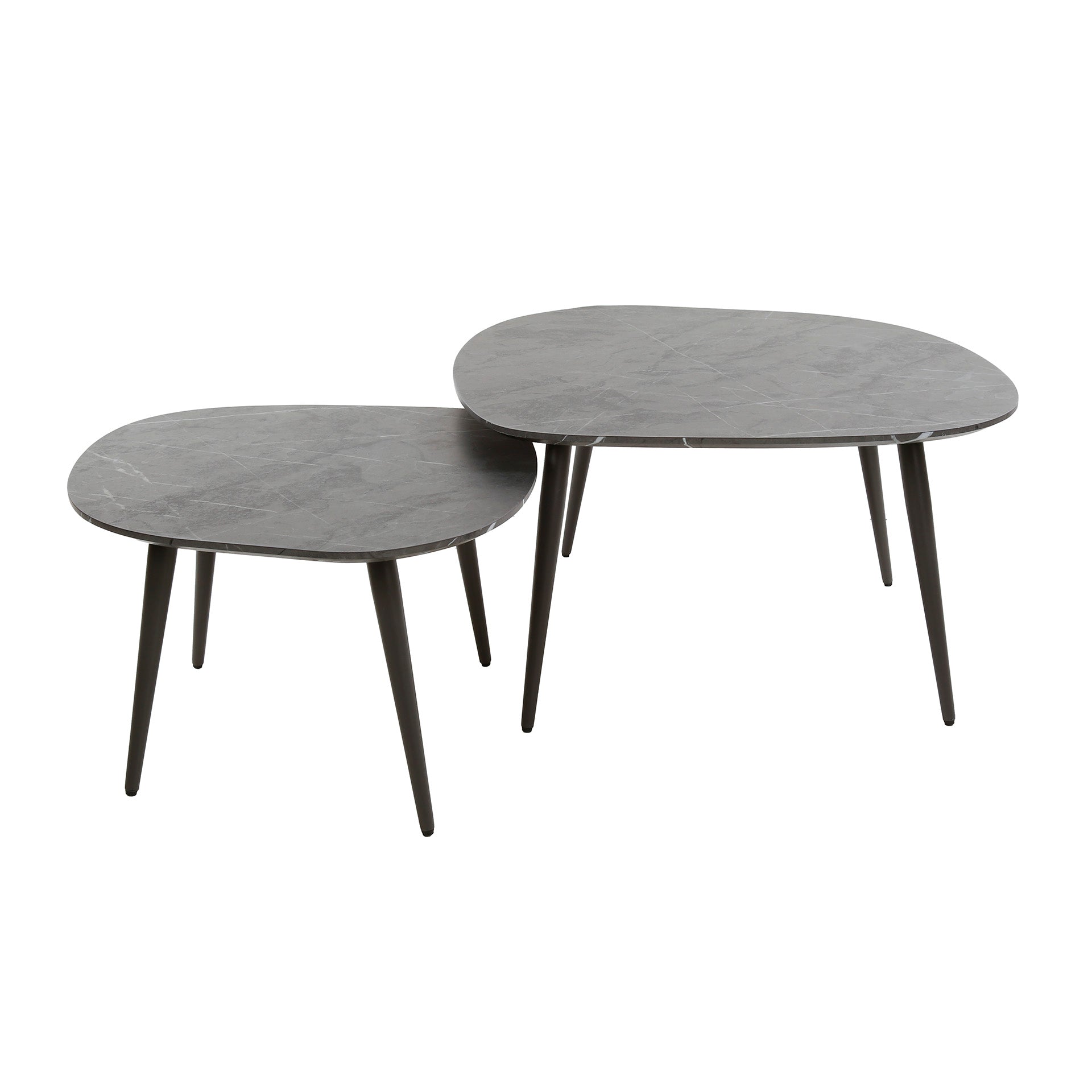 Couchtisch Virelle - 2er Set aus Melamin in Keramikoptik und einem Gestell aus Stahl