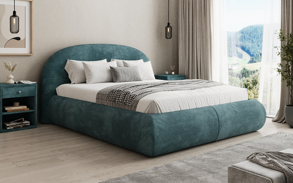 Designer Polsterbett Loop in Cord mit Stauraum