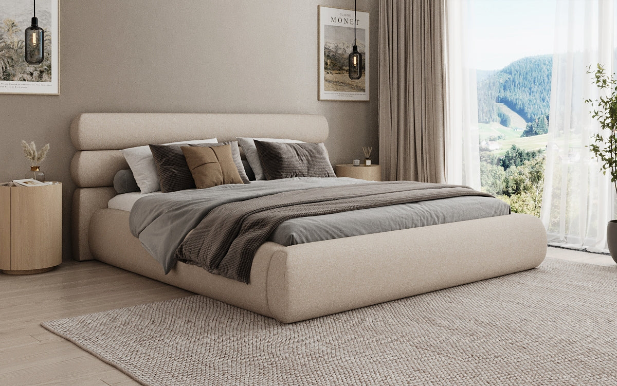 Designer Polsterbett Joline in Strukturstoff mit Stauraum