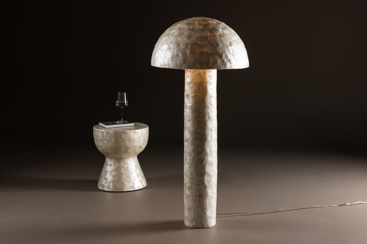 Stehlampe „Ardea“ – Capiz-Design in Hellgrau (Höhe 120 cm)