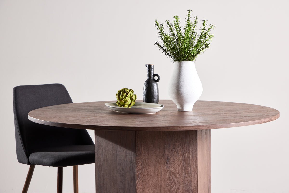 Esstisch Agesta - runder Esstisch mit Tischplatte in Hellgrau, Mokka und Schwarz