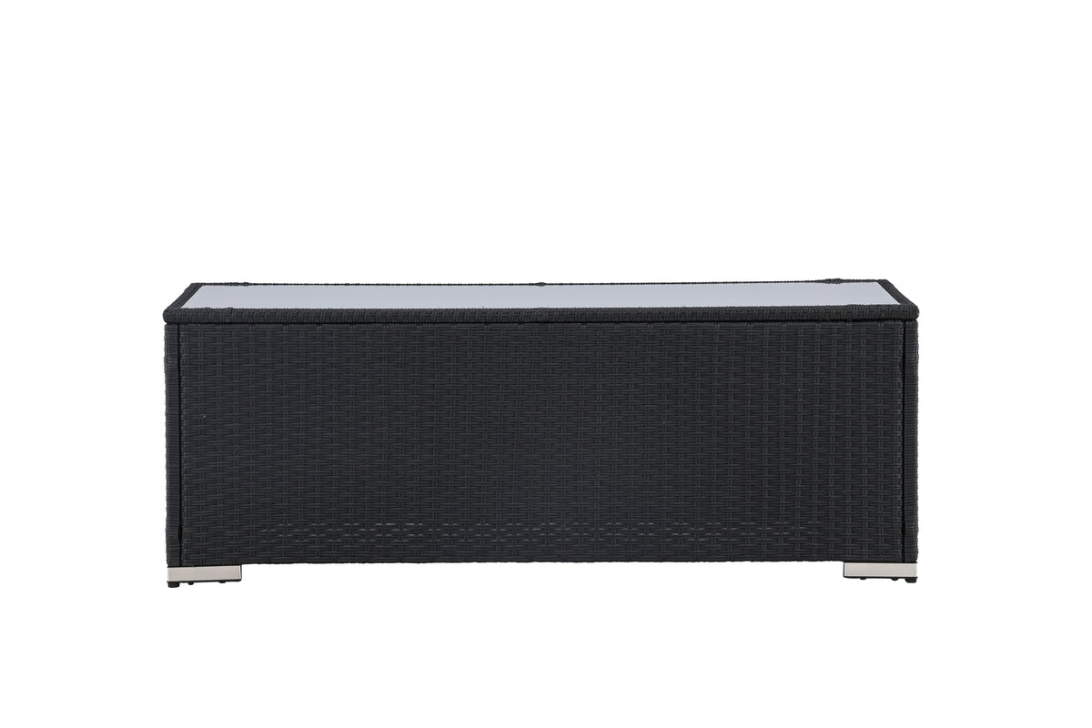 Garten Couchtisch Lena - Aus Rattan und Glas in Schwarz