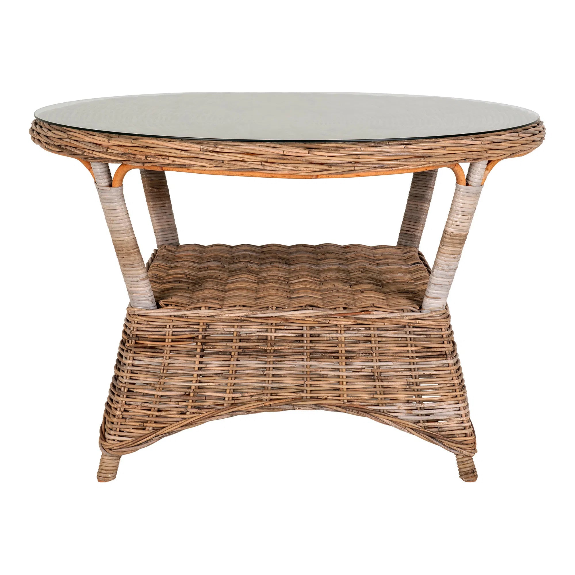 Garten Esstisch Larissa – Rattan, Stahl & Glas, Ø120 cm