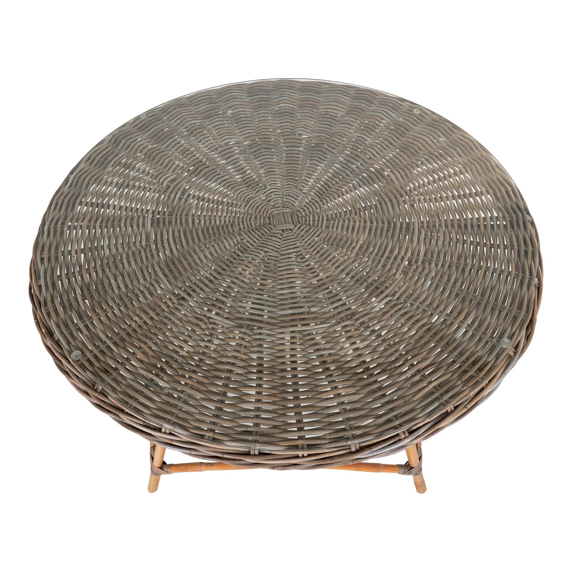 Garten Esstisch Larissa – Rattan, Stahl & Glas, Ø120 cm