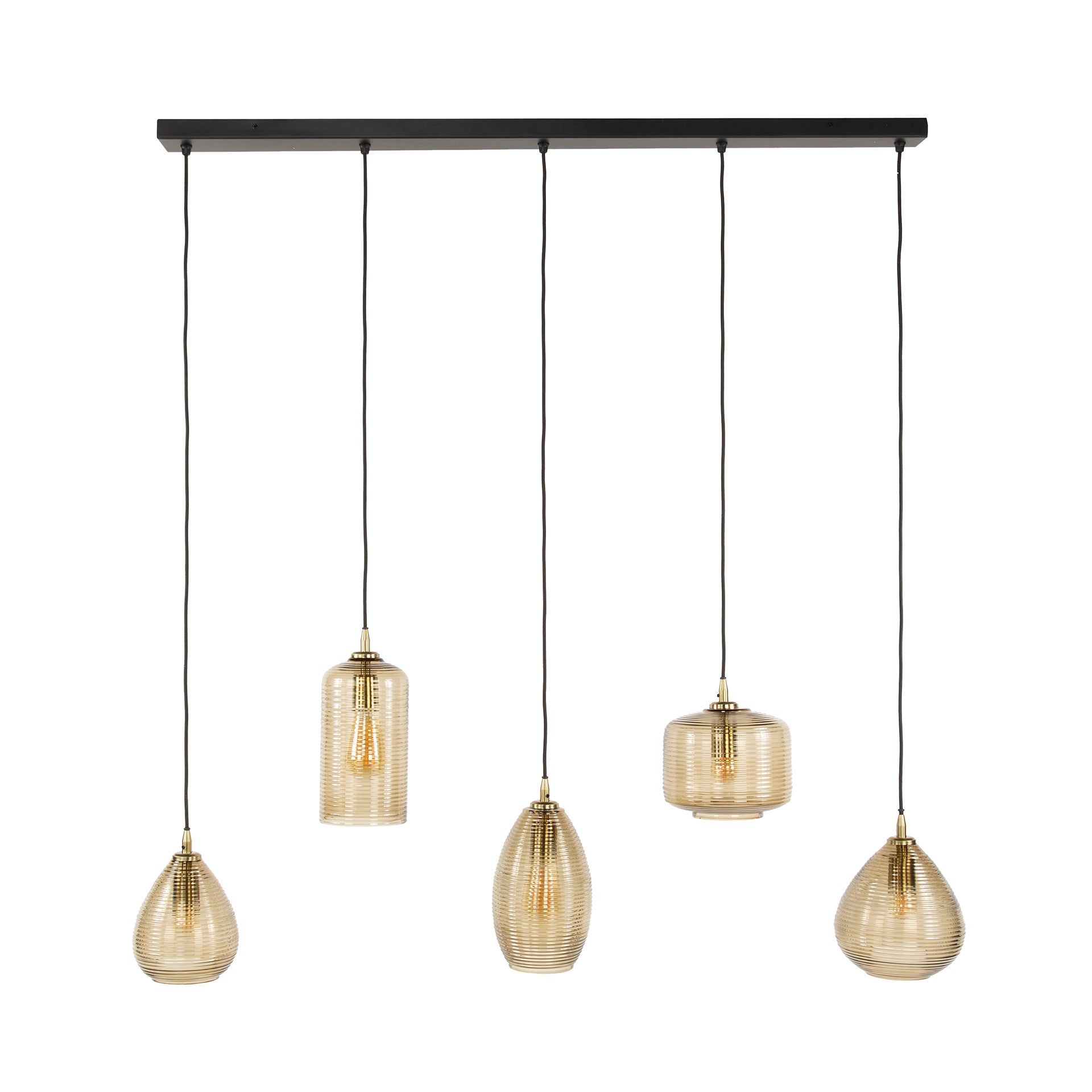 Pendelleuchte Lumira – Handgefertigte Glasschirme in Smoke-Braun (5-flammig)