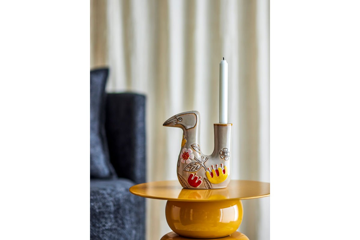 Kerzenhalter Aviya – Handbemalte Vogelfigur mit floralen Details
