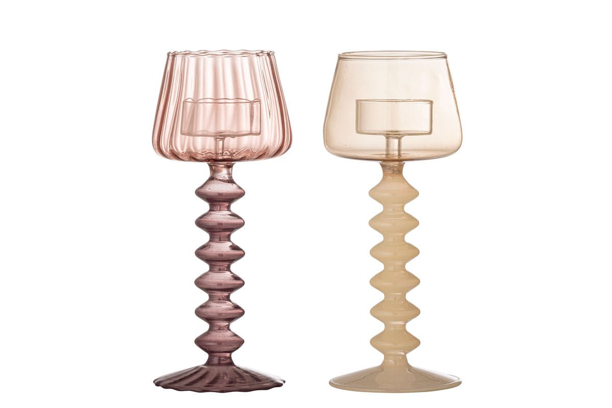 2er Set Teelichthalter Silas – Rosé, gefertigt aus Glas