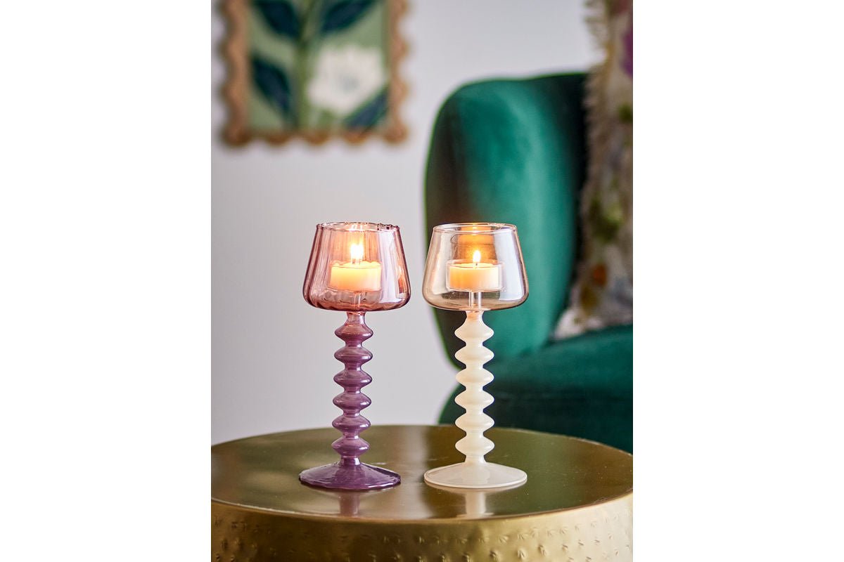2er Set Teelichthalter Silas – Rosé, gefertigt aus Glas