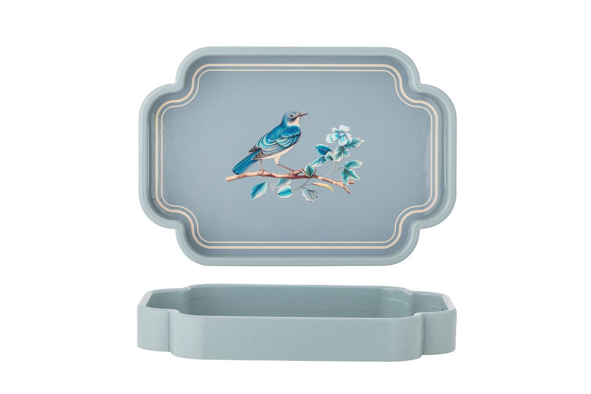 Tablett Bellora – Illustratives Vogelmotiv in Blautönen