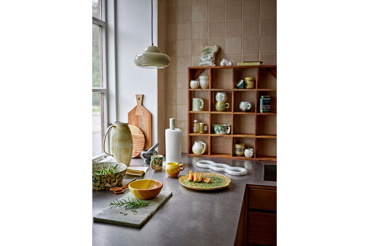 Schale Hania – handbemalte Steingutschale in Grün mit Vogelmotiv