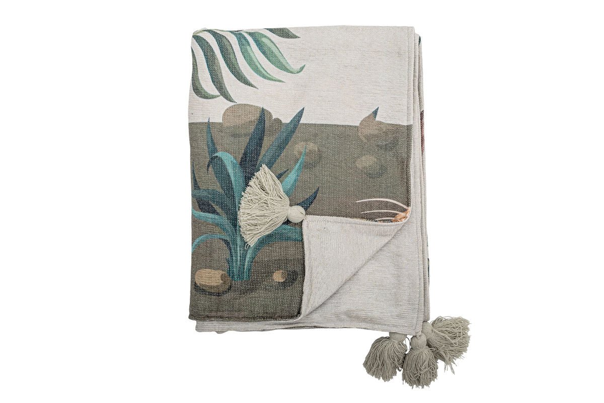 Tagesdecke Pfaui – aus gewebtem Polyester mit Quasten