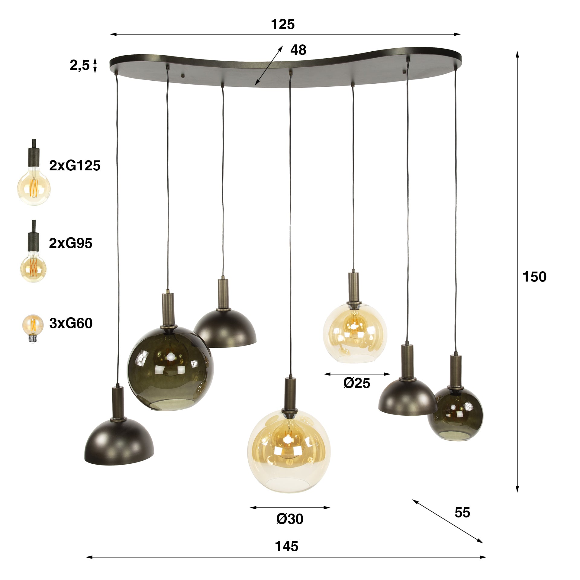 Pendelleuchte Caldera – Organisches Cluster-Design in Sienna-Braun (7-flammig)
