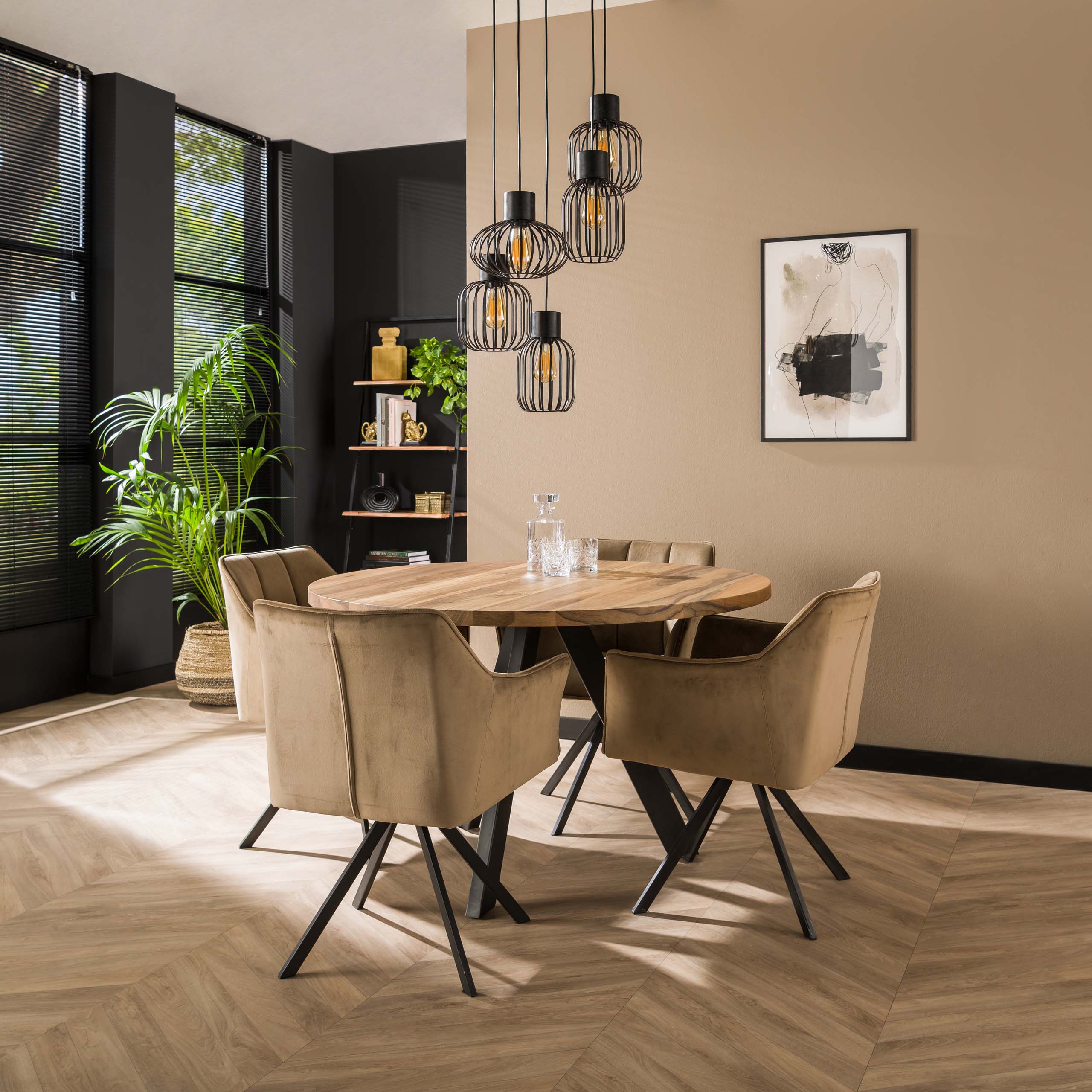 Pendelleuchte „Valeris“ – Gestuft mit 5 Leuchten aus anthrazitfarbenem Metallgitter