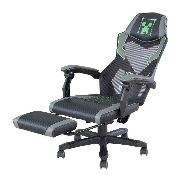 Minecraft Gaming-Stuhl „Creeper“ – mit Beinauflage, Wippmechanik & Höhenverstellung