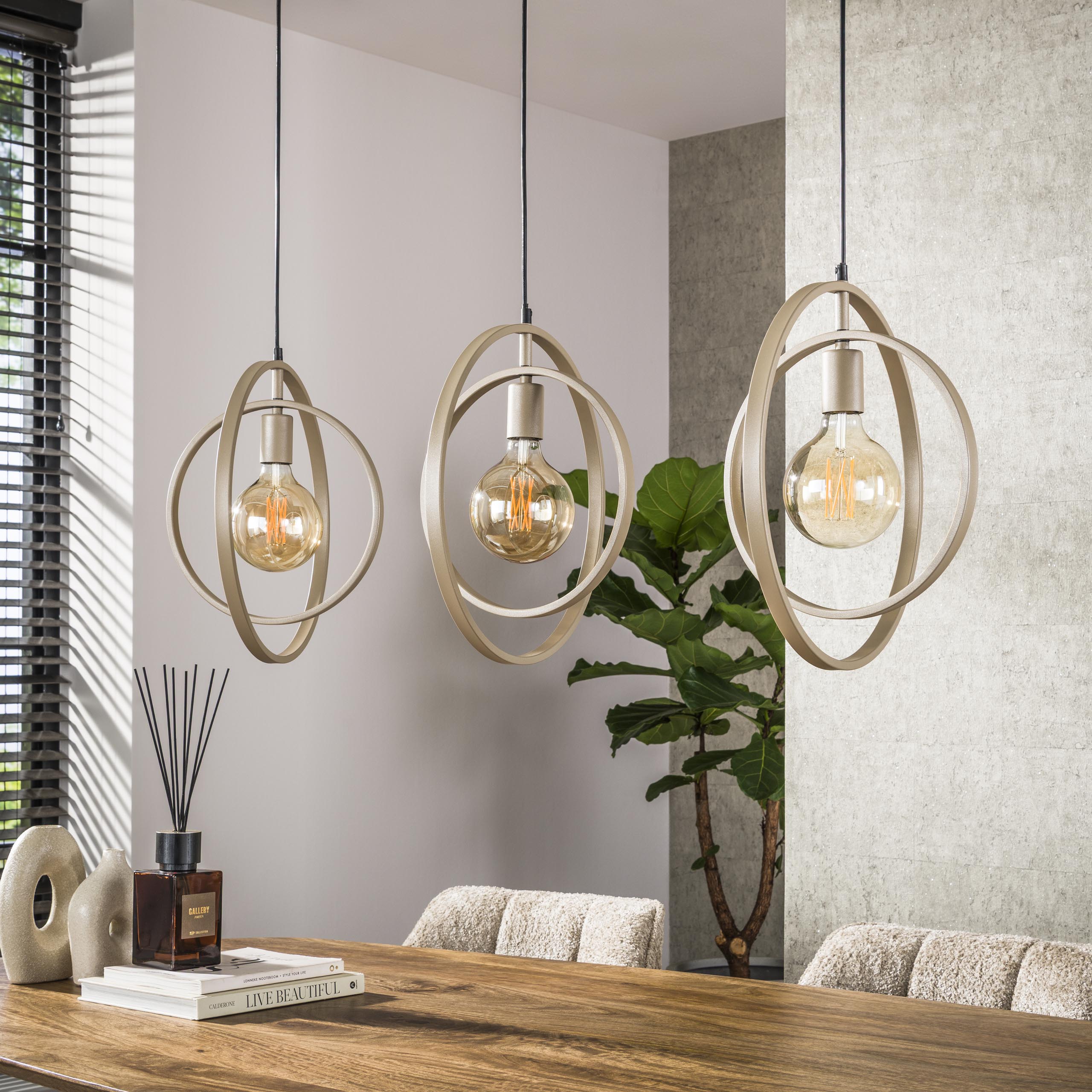 Pendelleuchte Rotaro Line – Lineares Ringdesign in Anthrazit oder Beige (3-flammig)