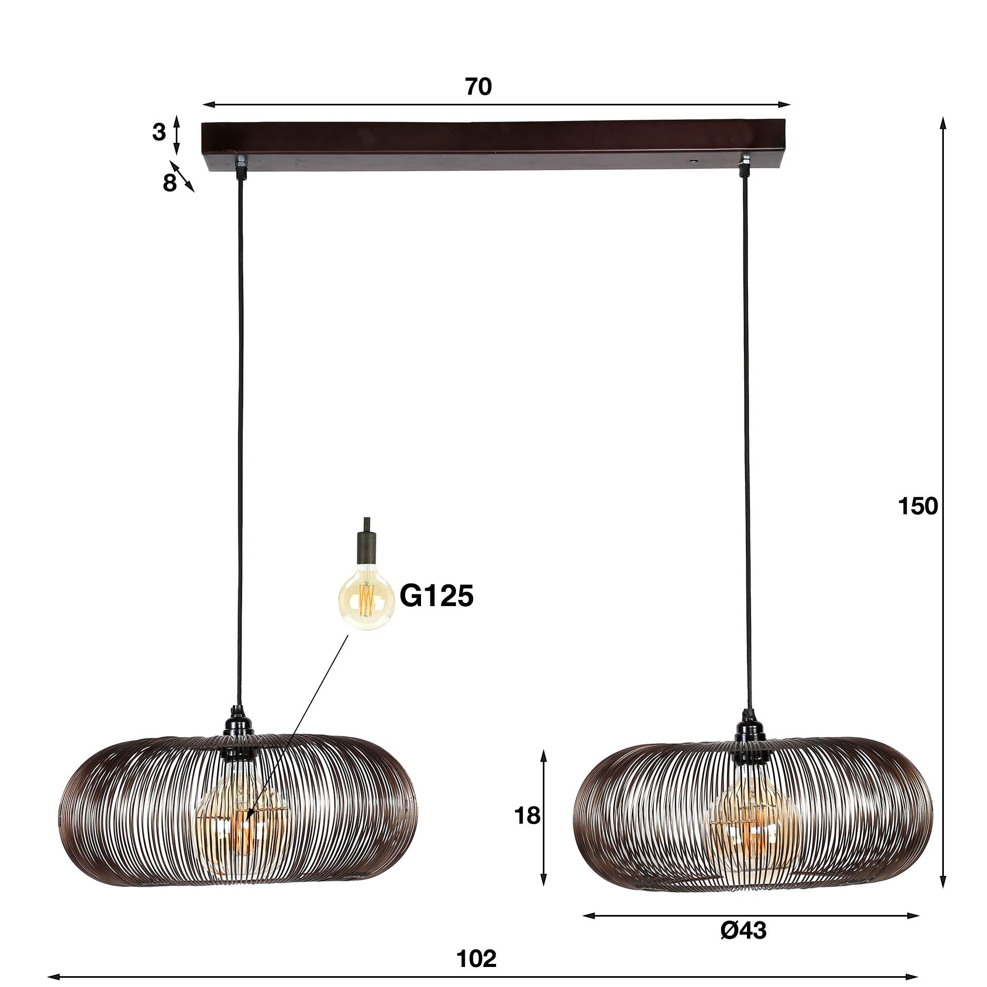 Pendelleuchte Aurex Duo – Metallscheiben in Schwarznickel mit goldenen Akzenten (2-flammig)