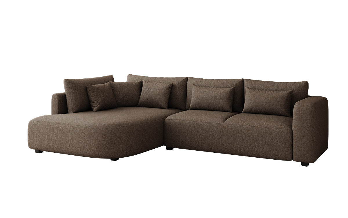 Designer Ecksofa Ando mit breiter Ottomane in Strukturstoff