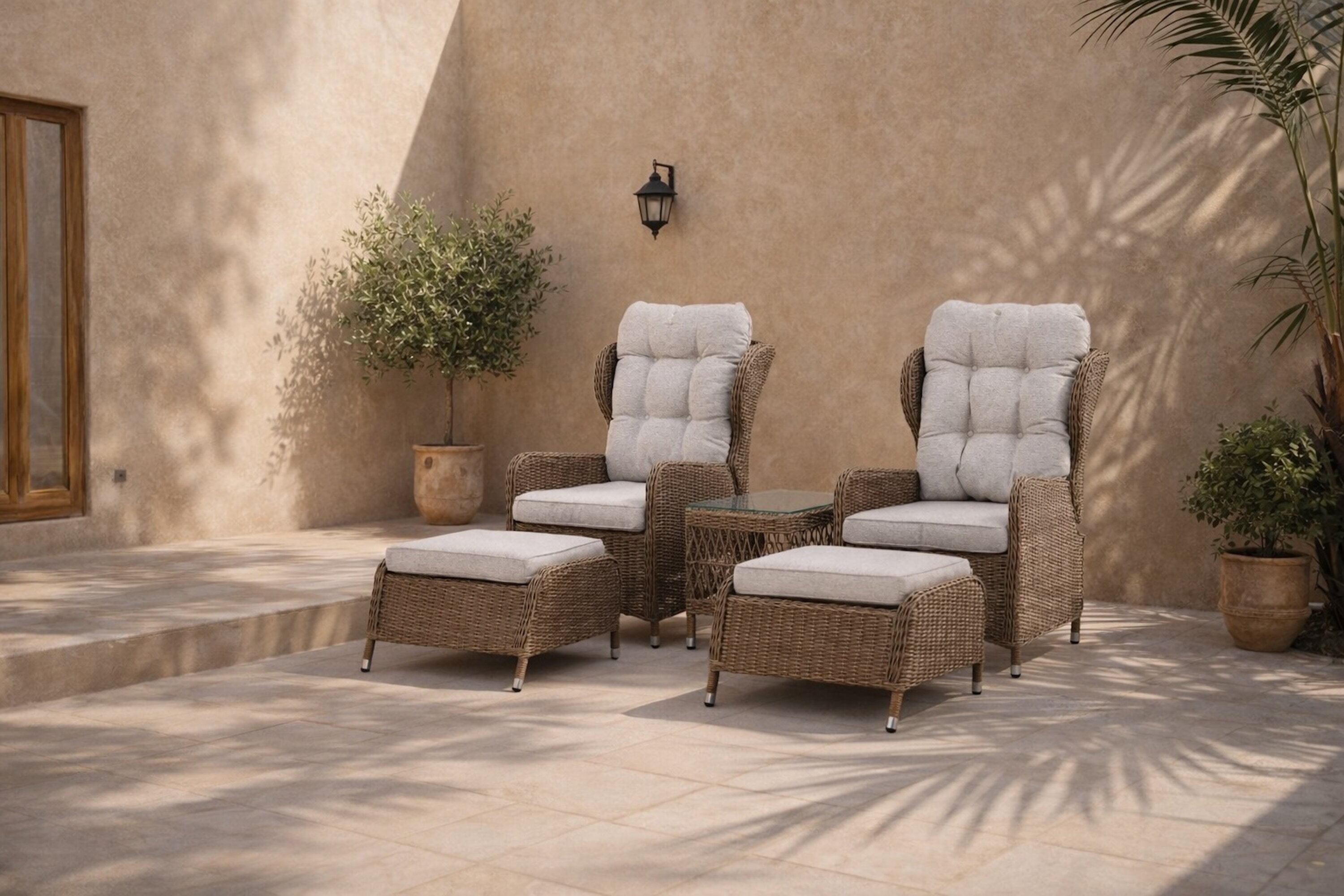 Garten Loungeset Lenox - in Natur mit verstellbarer Rückenlehne