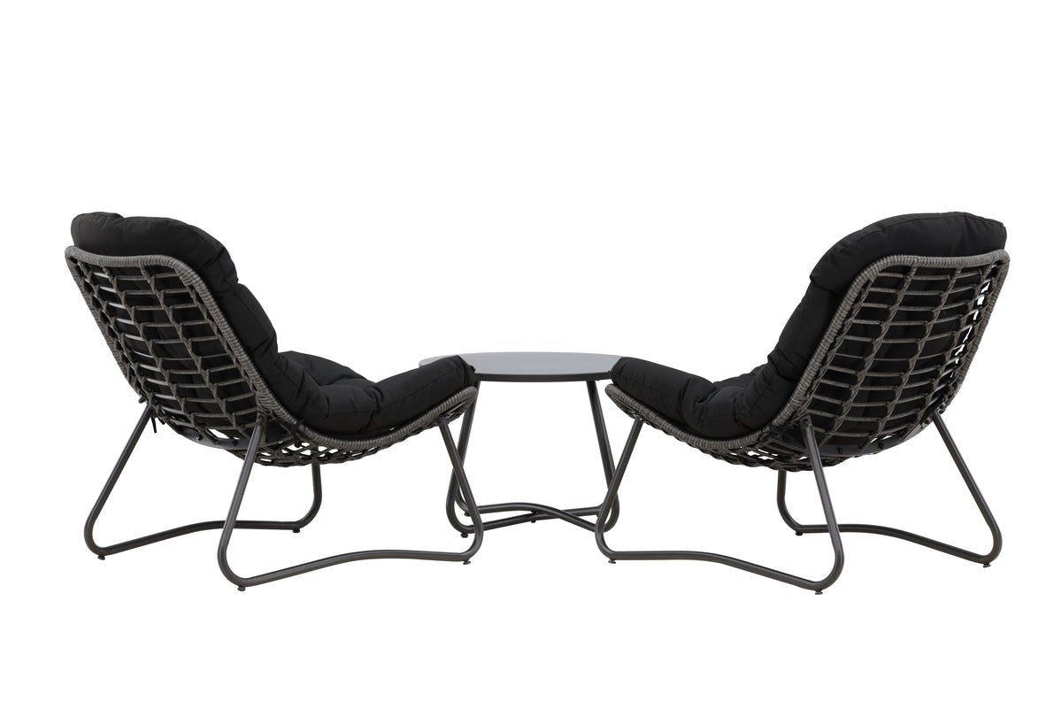Garten Loungeset Carla – 3-teiliges Set in Anthrazit mit Sesseln & Tisch