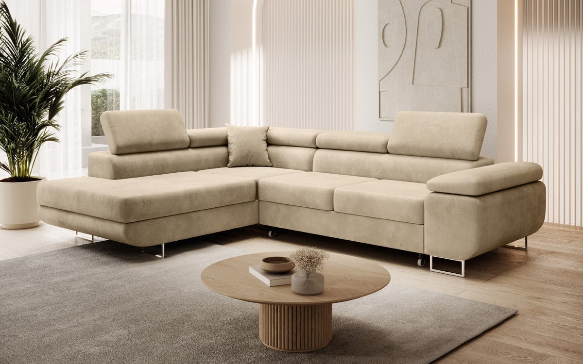 Canapé designer Aston avec fonction couchage et rabattable en Velours