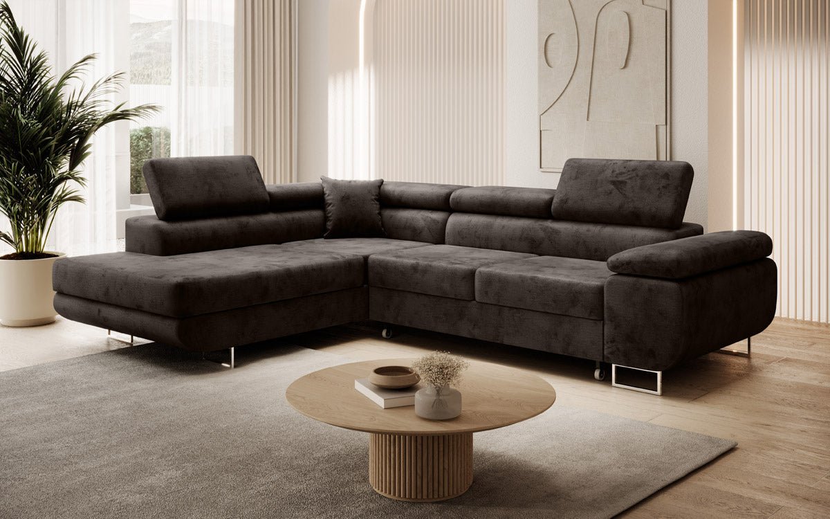 Canapé designer Aston avec fonction couchage et rabattable en Velours