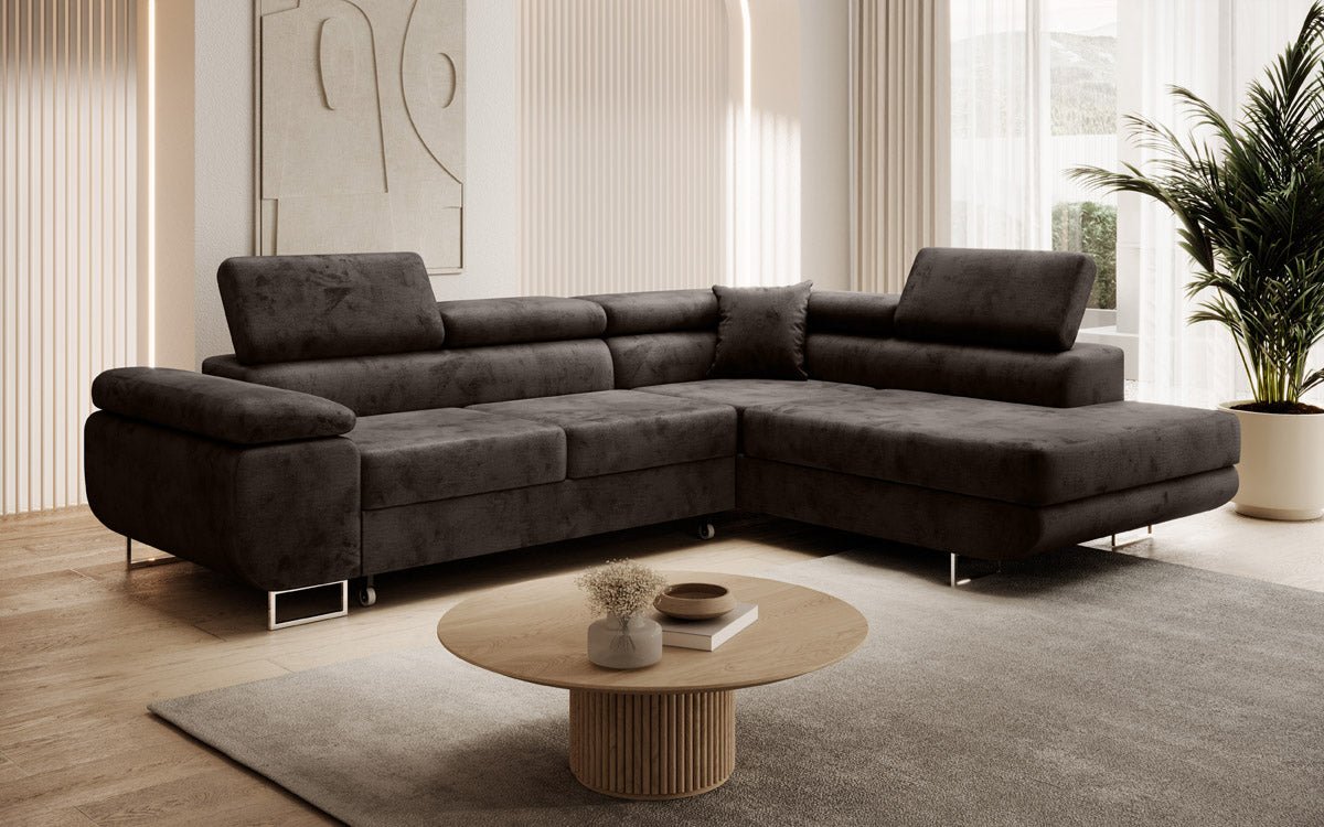 Canapé designer Aston avec fonction couchage et rabattable en Velours