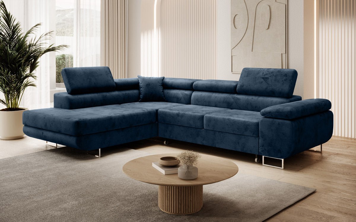 Canapé designer Aston avec fonction couchage et rabattable en Velours
