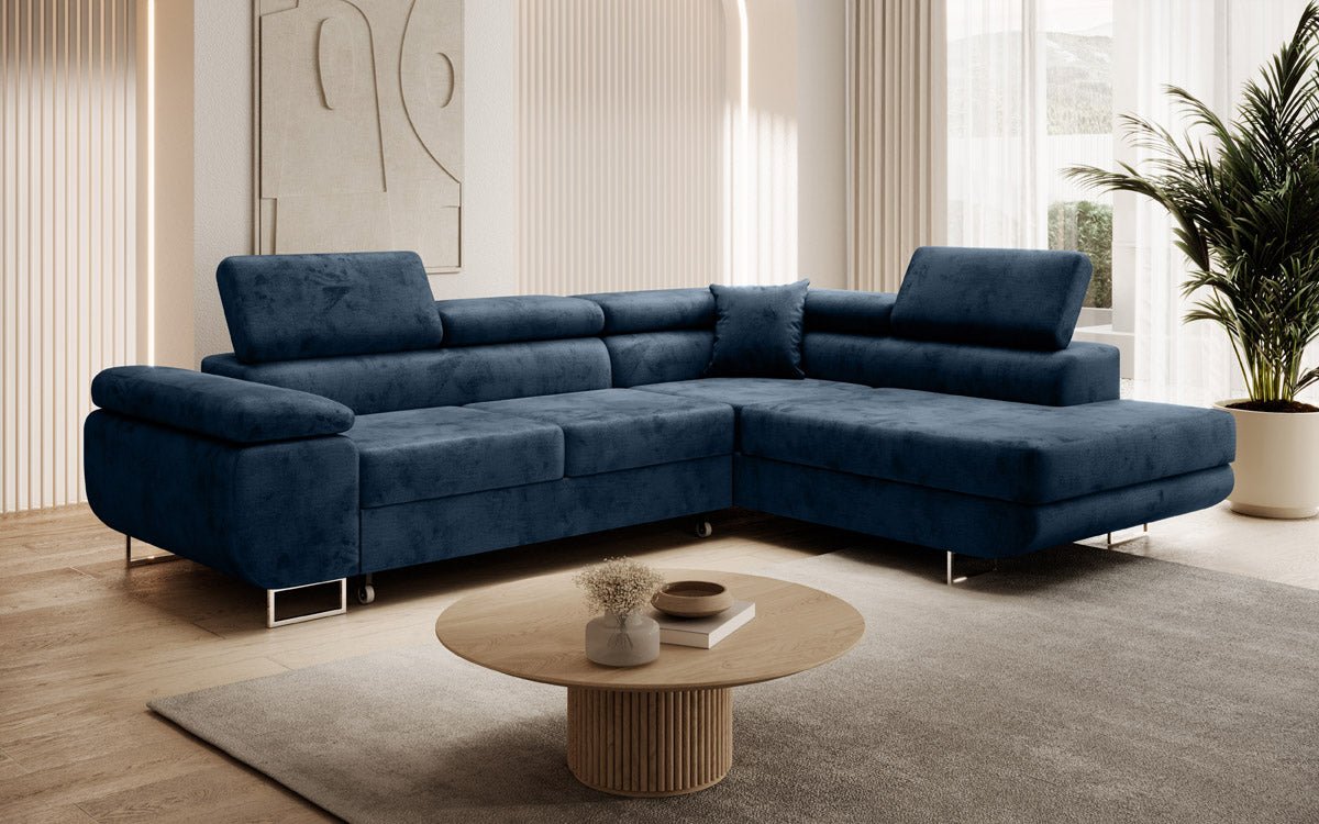 Canapé designer Aston avec fonction couchage et rabattable en Velours
